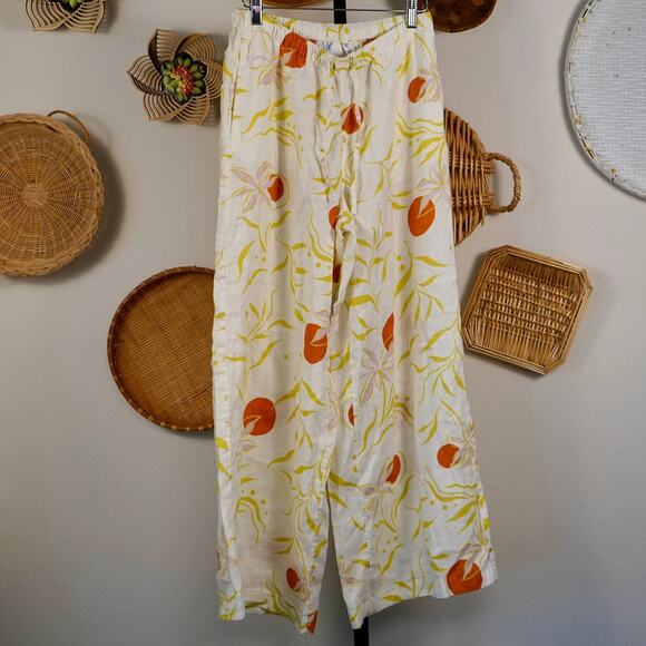 CALYPSO St. Barth Linen Wide Leg Floral Print Pants White Womens Size Small - Picture 3 of 7
